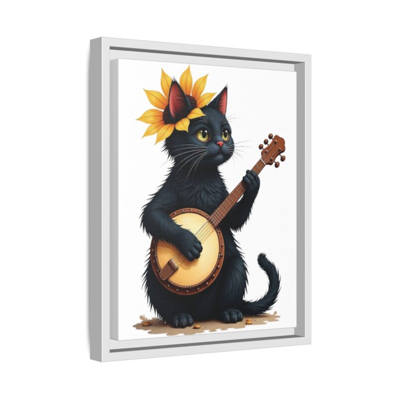 Wall Art - Black Cat Playing Banjo with Sunflower Matte Canvas Framed - Image 55