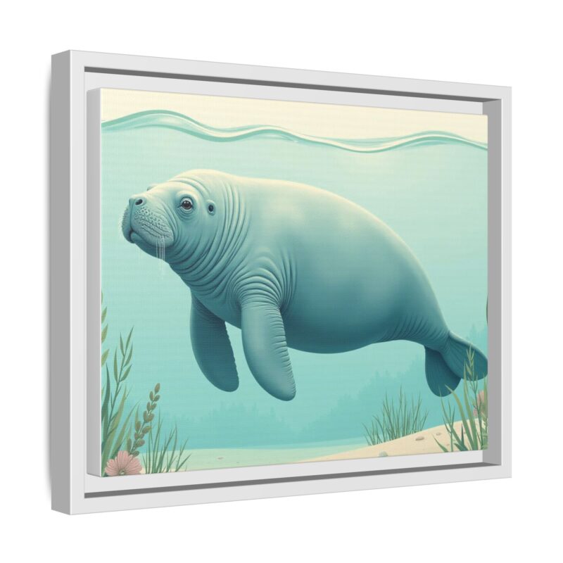 Gentle Giant Florida canvas prints featuring a peaceful manatee swimming through the water. - Image 54
