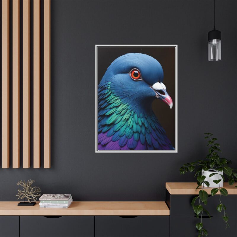 Canvas Print featuring a close-up portrait of a colorful pigeon - Image 88