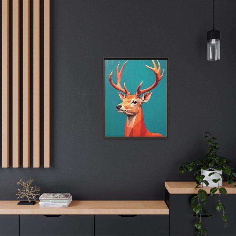 Canvas Art - Low-Poly Deer in Orange, Red, and Pink on Teal Blue Background - Image 92