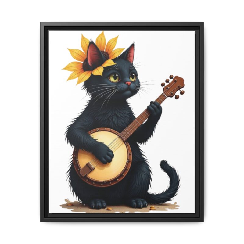 Wall Art - Black Cat Playing Banjo with Sunflower Matte Canvas Framed - Image 18