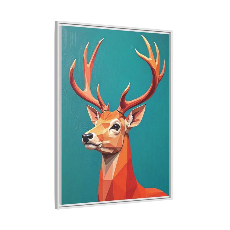 Canvas Art - Low-Poly Deer in Orange, Red, and Pink on Teal Blue Background - Image 83