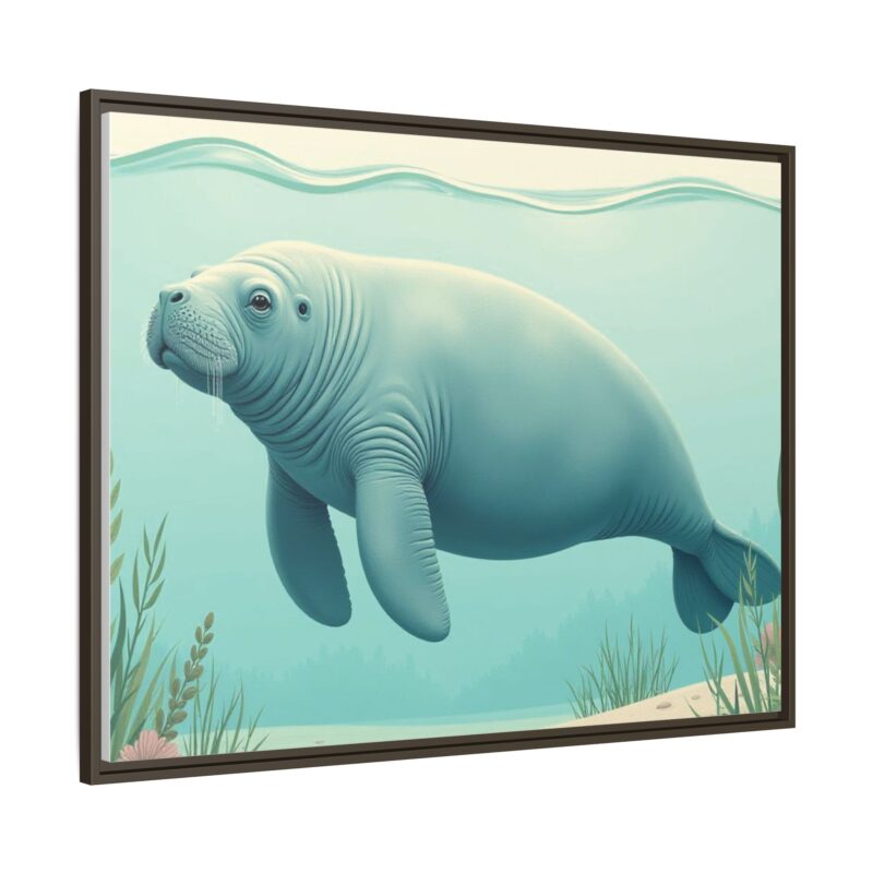 Gentle Giant Florida canvas prints featuring a peaceful manatee swimming through the water. - Image 106