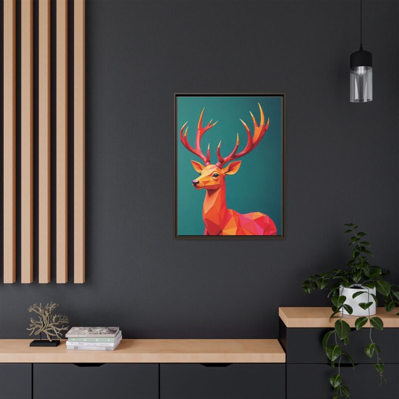 Canvas Art Print - Low-Poly Deer in Warm Tones on Teal Blue Background - Image 72