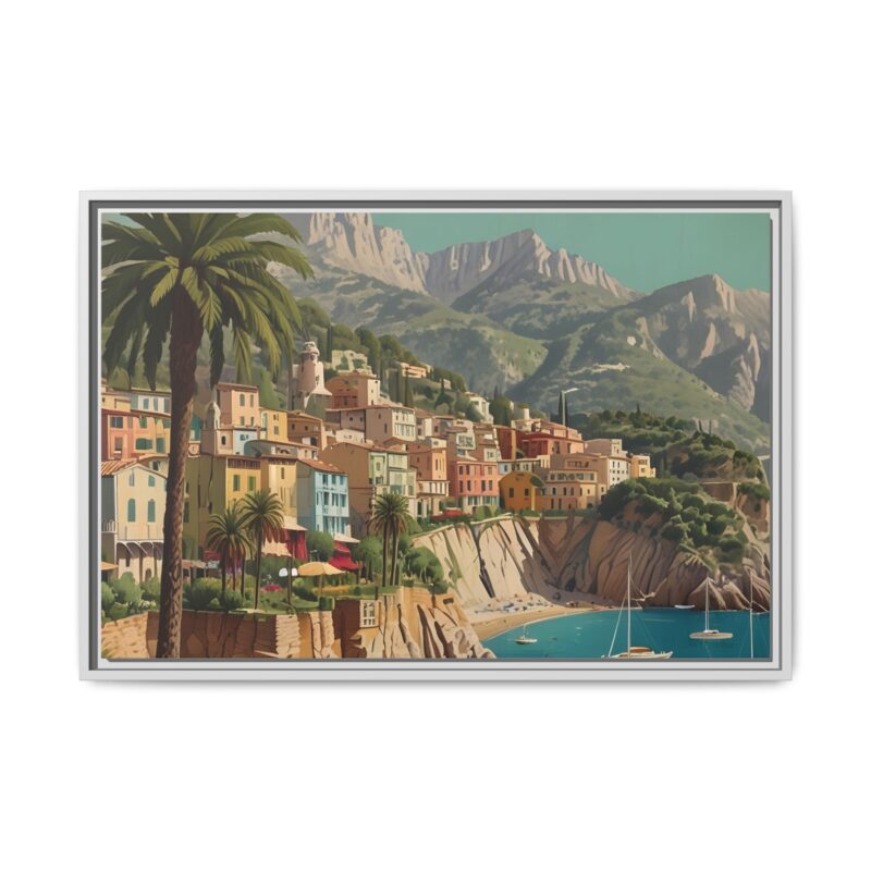 Canvas art of Sun-Drenched Italian Riviera Poster with Sailboats and Palm Trees - Image 86