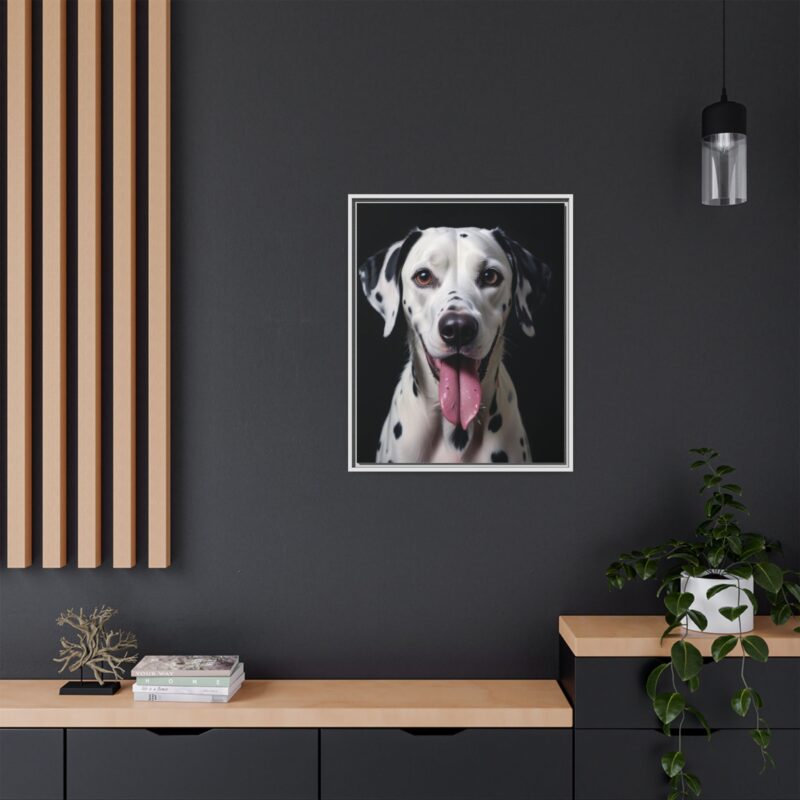 Canvas Art print features a detailed oil painting of a Dalmatian dog with a playful pink tongue sticking out - Image 93