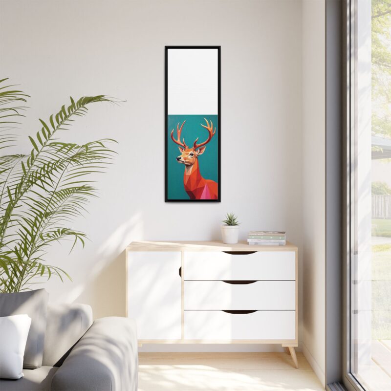 Canvas Art - Low-Poly Deer in Orange, Red, and Pink on Teal Blue Background - Image 97