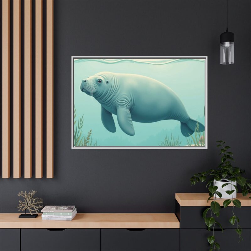 Gentle Giant Florida canvas prints featuring a peaceful manatee swimming through the water. - Image 120