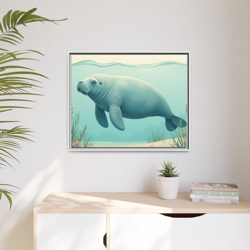 Gentle Giant Florida canvas prints featuring a peaceful manatee swimming through the water. - Image 131