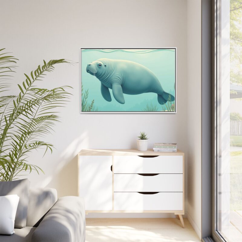 Gentle Giant Florida canvas prints featuring a peaceful manatee swimming through the water. - Image 119