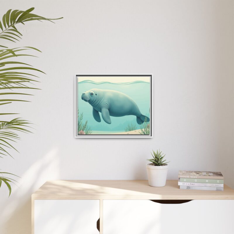 Gentle Giant Florida canvas prints featuring a peaceful manatee swimming through the water. - Image 71