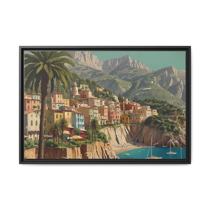 Canvas art of Sun-Drenched Italian Riviera Poster with Sailboats and Palm Trees - Image 2