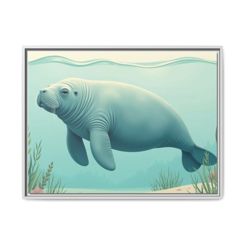 Gentle Giant Florida canvas prints featuring a peaceful manatee swimming through the water. - Image 92
