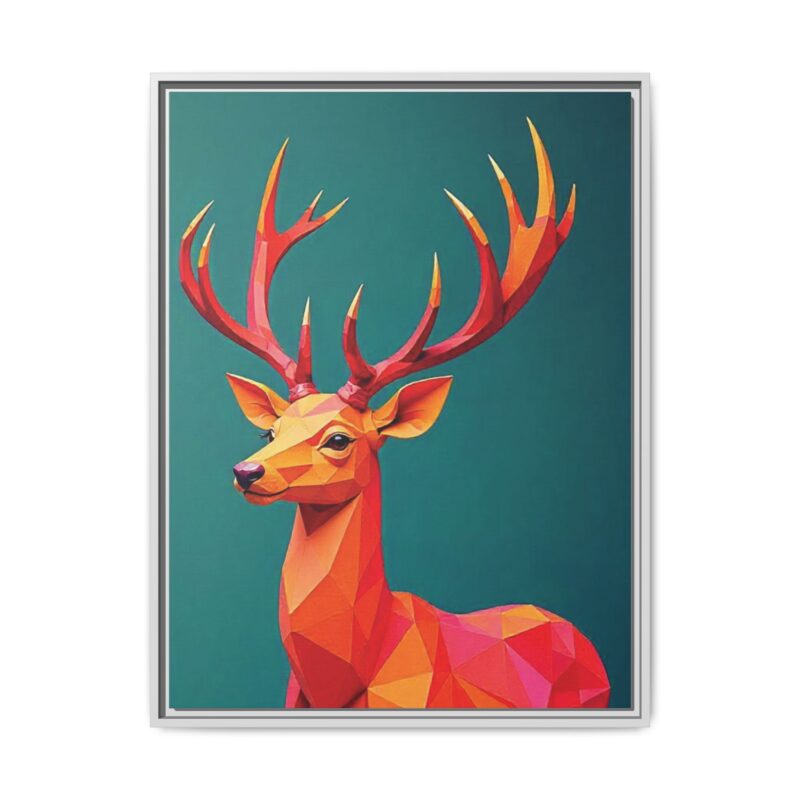 Canvas Art Print - Low-Poly Deer in Warm Tones on Teal Blue Background - Image 73