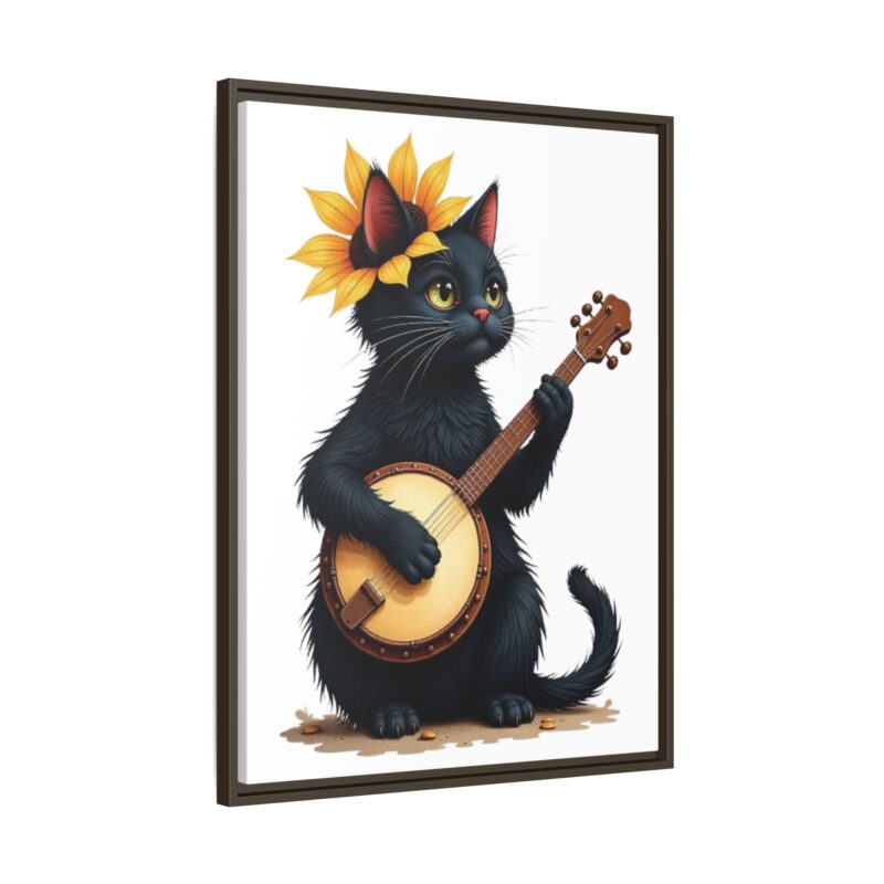 Wall Art - Black Cat Playing Banjo with Sunflower Matte Canvas Framed - Image 91