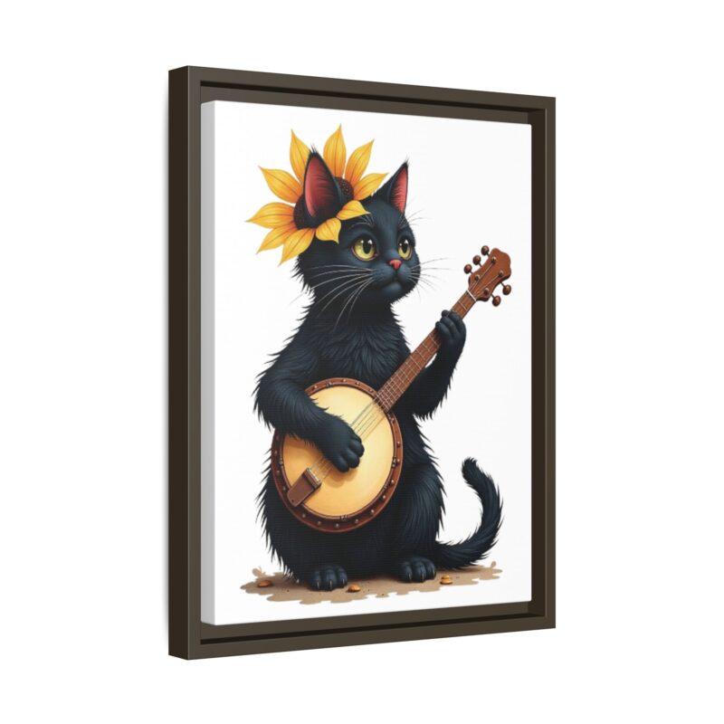 Wall Art - Black Cat Playing Banjo with Sunflower Matte Canvas Framed - Image 59