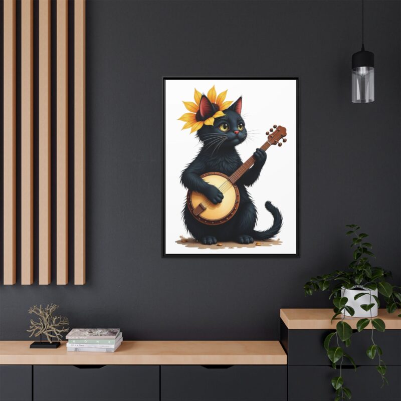 Wall Art - Black Cat Playing Banjo with Sunflower Matte Canvas Framed - Image 37