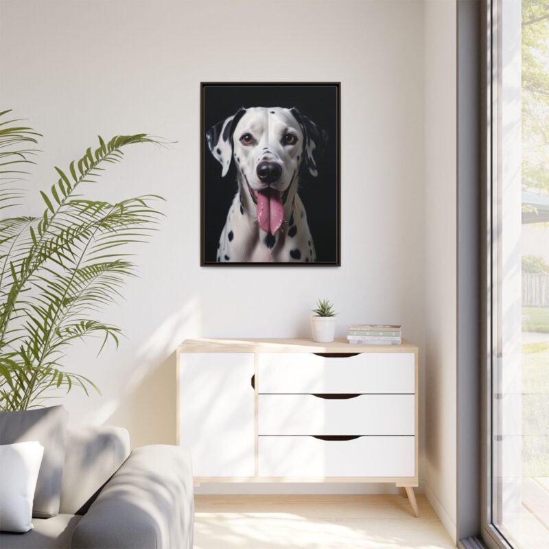 Canvas Art print features a detailed oil painting of a Dalmatian dog with a playful pink tongue sticking out - Image 84