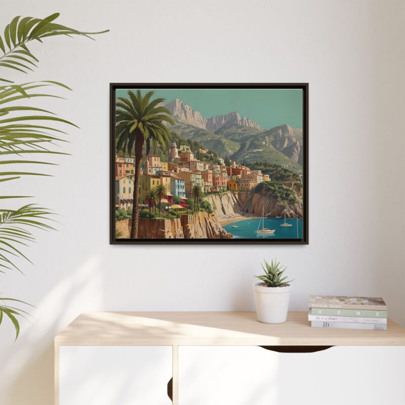 Canvas art of Sun-Drenched Italian Riviera Poster with Sailboats and Palm Trees - Image 125