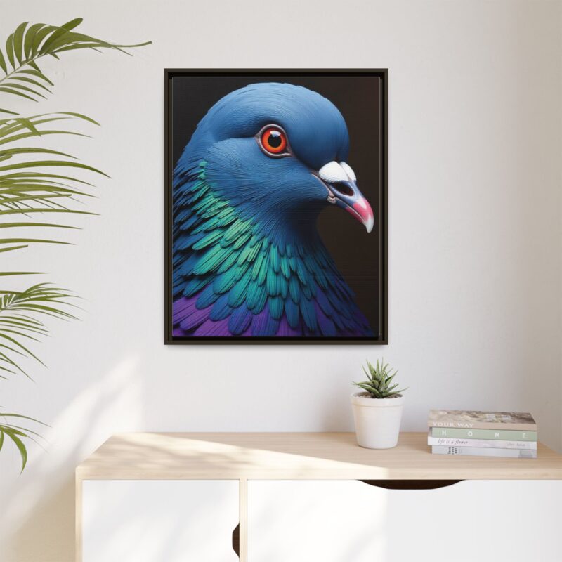 Canvas Print featuring a close-up portrait of a colorful pigeon - Image 89