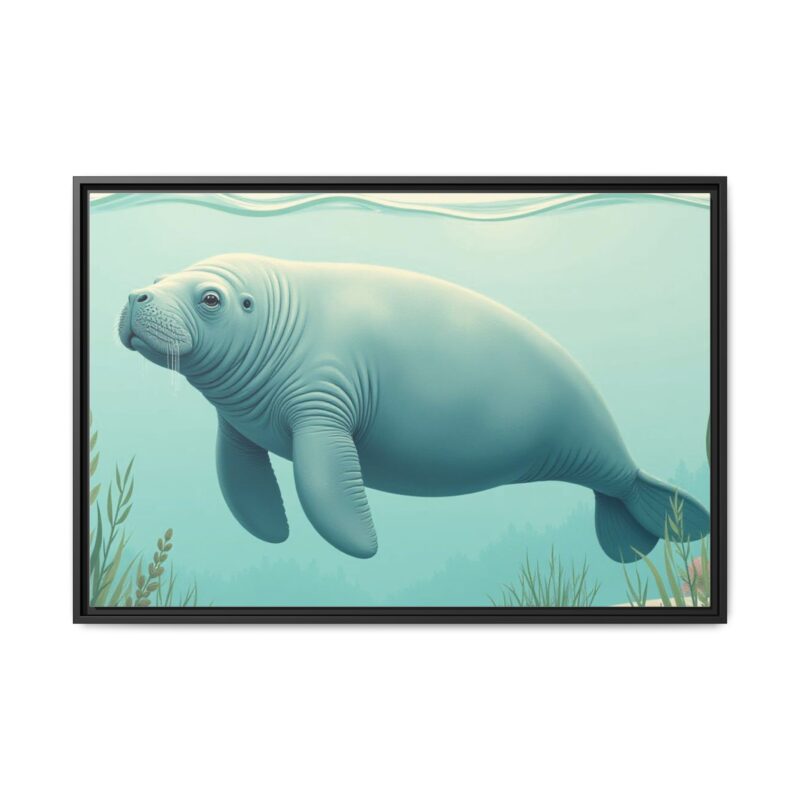 Gentle Giant Florida canvas prints featuring a peaceful manatee swimming through the water. - Image 33
