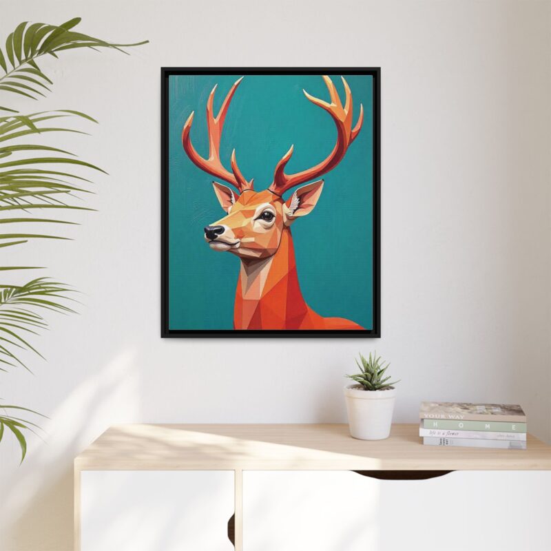 Canvas Art - Low-Poly Deer in Orange, Red, and Pink on Teal Blue Background - Image 85