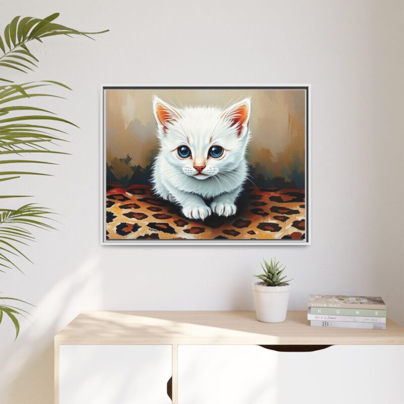 Canvas Print - White Kitten on Leopard Print Surface Wall Art - Image 94