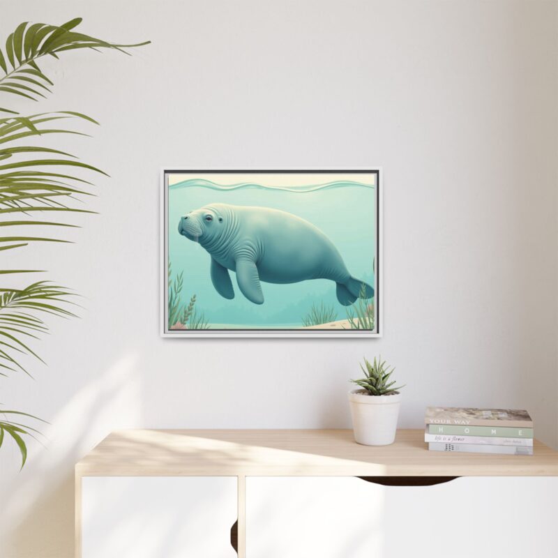 Gentle Giant Florida canvas prints featuring a peaceful manatee swimming through the water. - Image 79