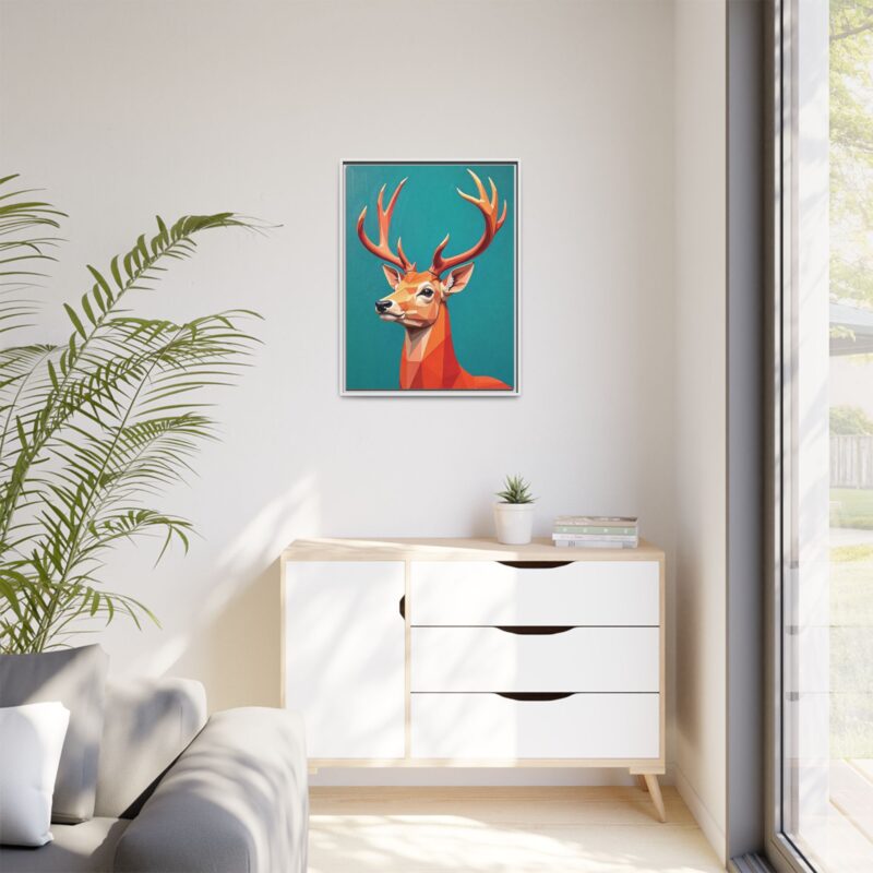 Canvas Art - Low-Poly Deer in Orange, Red, and Pink on Teal Blue Background - Image 73