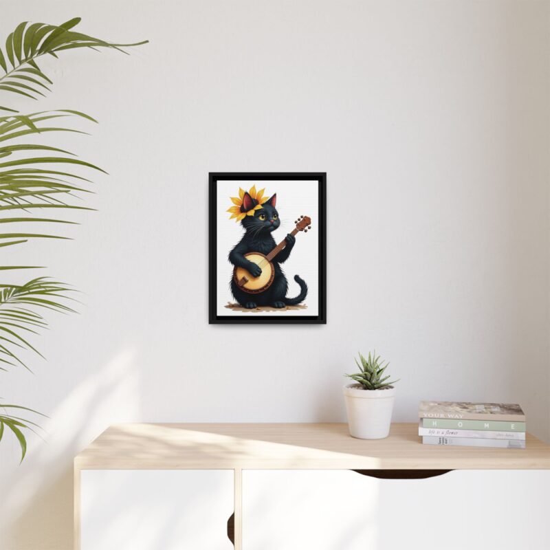 Wall Art - Black Cat Playing Banjo with Sunflower Matte Canvas Framed - Image 16