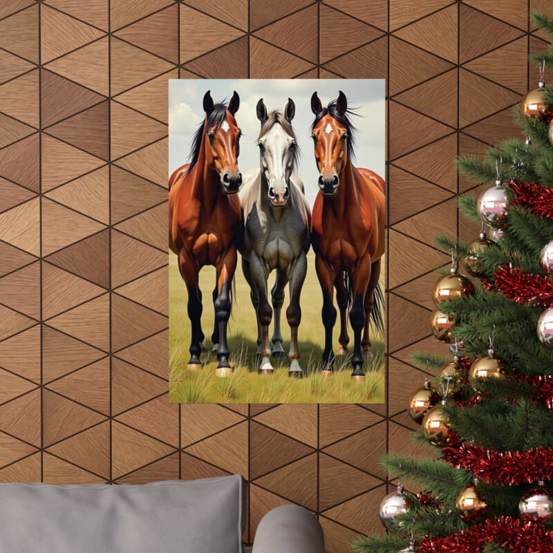 Matte Vertical Posters of Three Horses in a Grassy Field: Brown, Gray, and Chestnut - Image 21