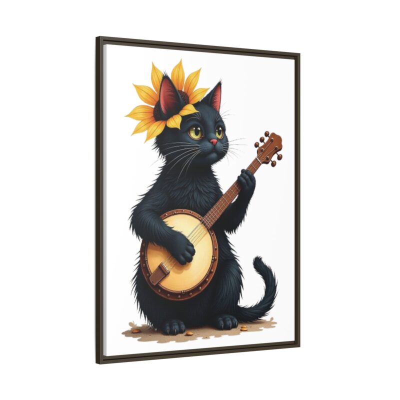 Wall Art - Black Cat Playing Banjo with Sunflower Matte Canvas Framed - Image 107