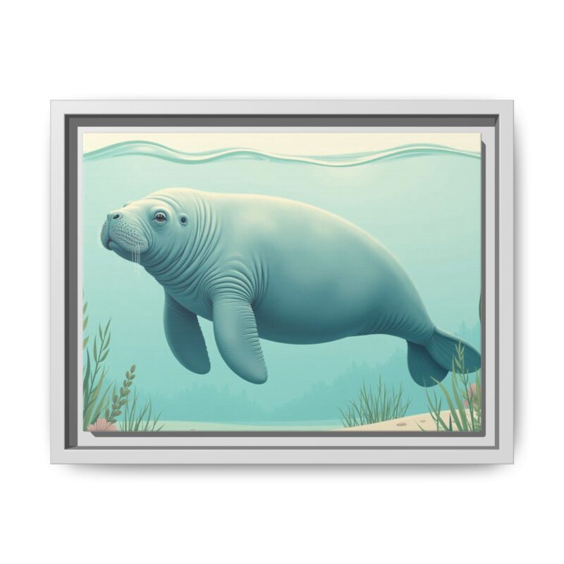 Gentle Giant Florida canvas prints featuring a peaceful manatee swimming through the water. - Image 45