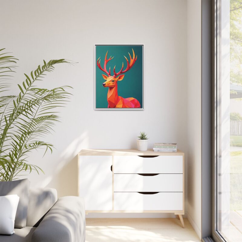 Canvas Art Print - Low-Poly Deer in Warm Tones on Teal Blue Background - Image 75