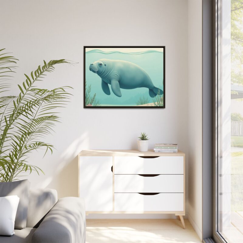 Gentle Giant Florida canvas prints featuring a peaceful manatee swimming through the water. - Image 107