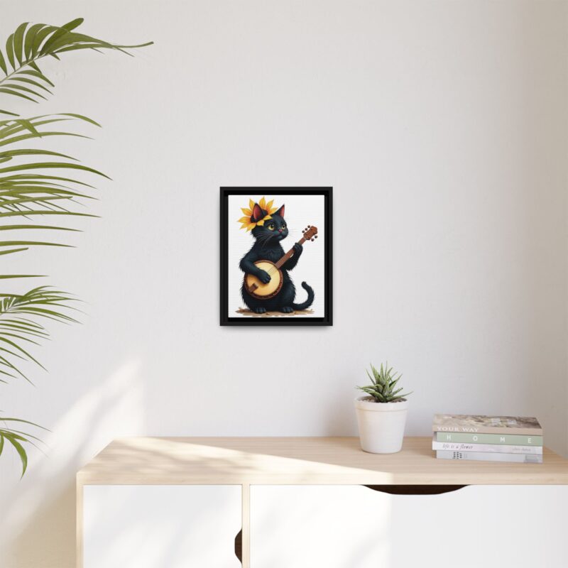 Wall Art - Black Cat Playing Banjo with Sunflower Matte Canvas Framed - Image 12