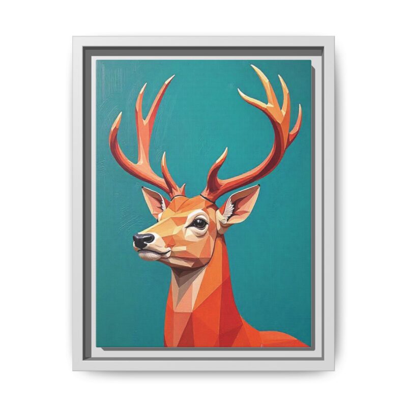 Canvas Art - Low-Poly Deer in Orange, Red, and Pink on Teal Blue Background - Image 34
