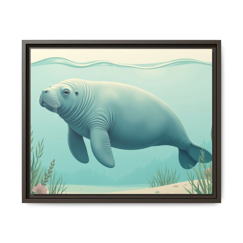 Gentle Giant Florida canvas prints featuring a peaceful manatee swimming through the water. - Image 65