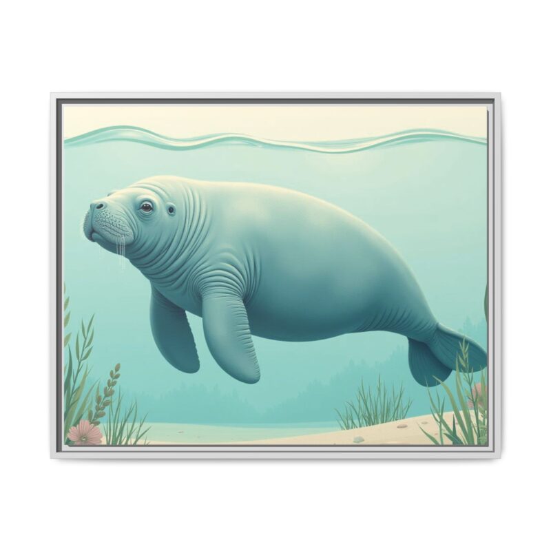 Gentle Giant Florida canvas prints featuring a peaceful manatee swimming through the water. - Image 129