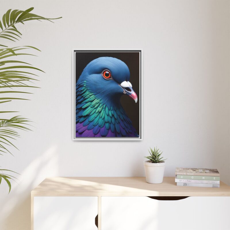 Canvas Print featuring a close-up portrait of a colorful pigeon - Image 69