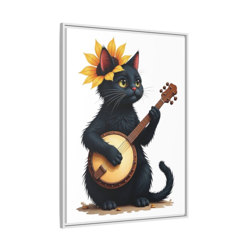 Wall Art - Black Cat Playing Banjo with Sunflower Matte Canvas Framed - Image 111
