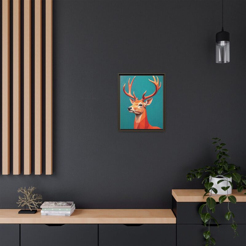 Canvas Art - Low-Poly Deer in Orange, Red, and Pink on Teal Blue Background - Image 56