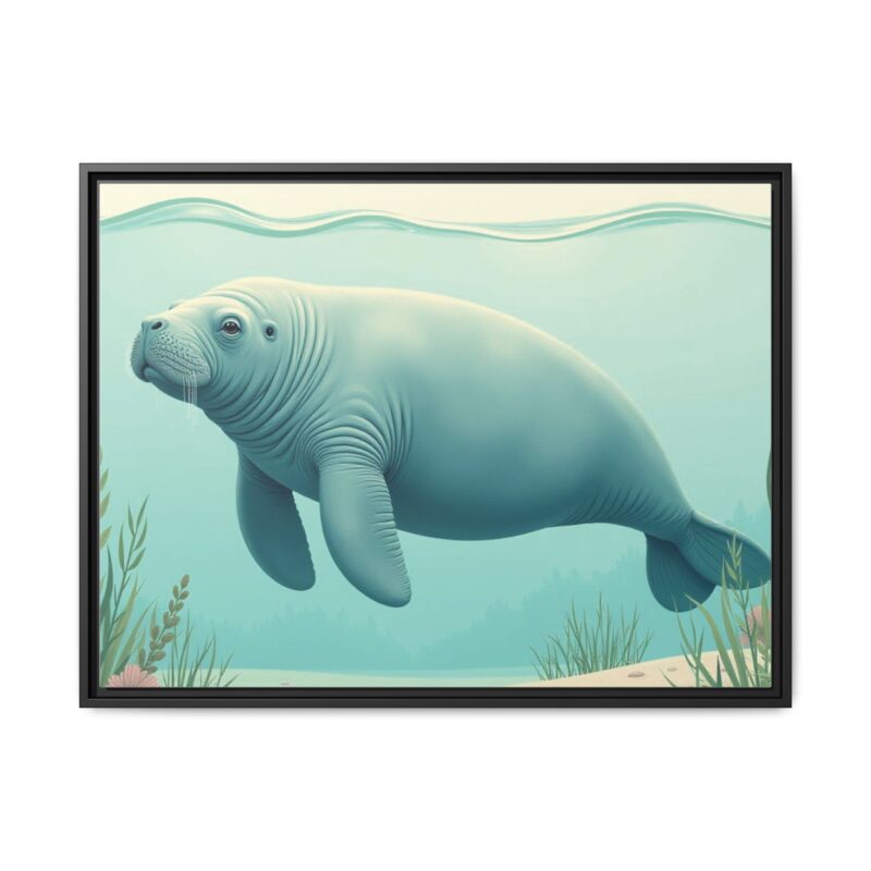 Gentle Giant Florida canvas prints featuring a peaceful manatee swimming through the water. - Image 29