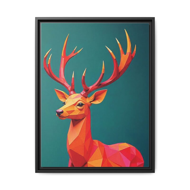 Canvas Art Print - Low-Poly Deer in Warm Tones on Teal Blue Background - Image 21