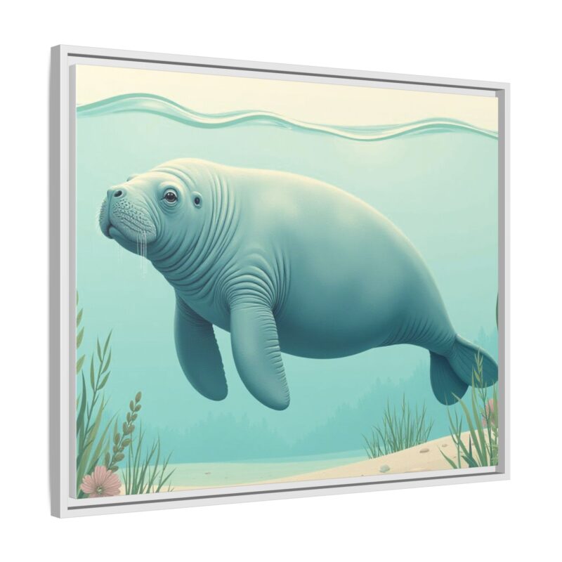 Gentle Giant Florida canvas prints featuring a peaceful manatee swimming through the water. - Image 130