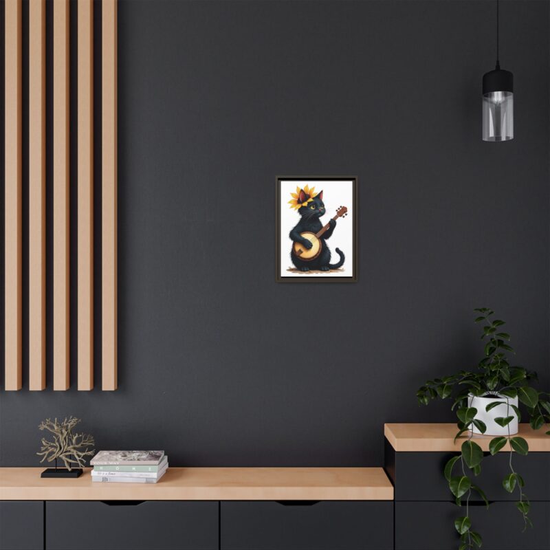 Wall Art - Black Cat Playing Banjo with Sunflower Matte Canvas Framed - Image 57