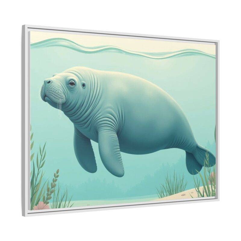 Gentle Giant Florida canvas prints featuring a peaceful manatee swimming through the water. - Image 110