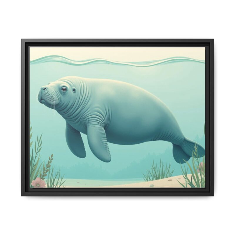 Gentle Giant Florida canvas prints featuring a peaceful manatee swimming through the water. - Image 17