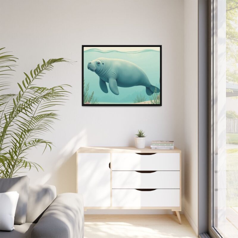 Gentle Giant Florida canvas prints featuring a peaceful manatee swimming through the water. - Image 39