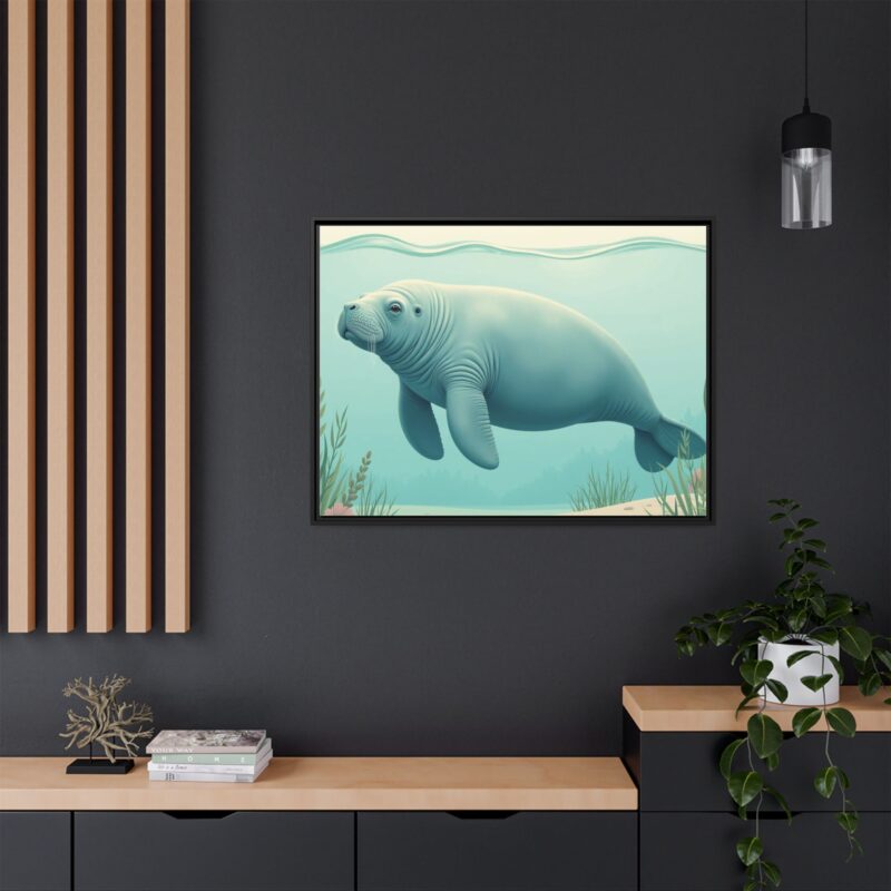 Gentle Giant Florida canvas prints featuring a peaceful manatee swimming through the water. - Image 40